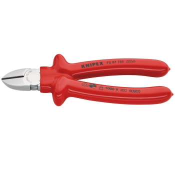 Draper 70 07 180 KNIPEX 70 07 180 Diagonal Cutter with dipped insulation, VDE-tested chrome-plated, 180mm - Code: 21455 - Pack Qty 1