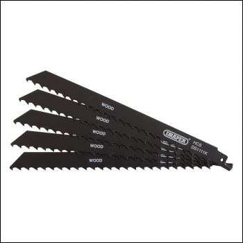 Draper DS111K Reciprocating Saw Blades for Wood and Plastic Cutting, 225mm, 3tpi (Pack of 5) - Code: 38589 - Pack Qty 1