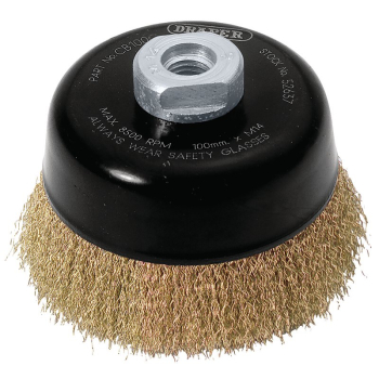 Draper CB100C Draper Expert Brassed Steel Crimped Wire Cup Brush, 100mm, M14 - Code: 52637 - Pack Qty 1