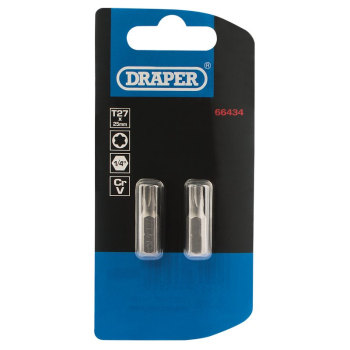 Draper 25TX/2/B Draper TX-STAR® Insert Bit, 1/4 inch  Hex, 25mm Long, T27 (Pack of 2) - Code: 66434 - Pack Qty 1