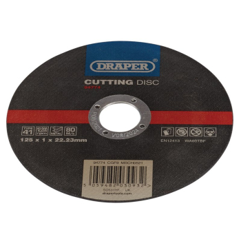 Draper CGF9 Metal Cutting Disc, 125 x 1 x 22.23mm - Code: 94774 - Pack Qty 1