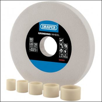 Draper BG15020W Aluminium Oxide Bench Grinding Wheel, 150 x 20mm, 80 Grit, White - Code: 99569 - Pack Qty 1