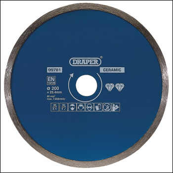 Draper DBC4 Continuous Diamond Blade, 200mm - Code: 99781 - Pack Qty 1