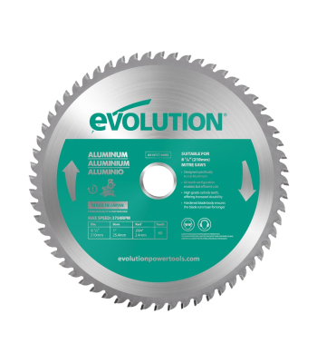 Evolution 185mm Aluminium Cutting 60T TCT Mitre Saw Blade to suit R185SMS+, R185SMS-Li + R185CMS-Li