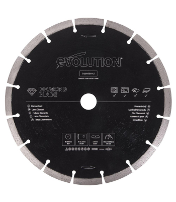 Evolution 230mm Segmented Edge, 22.2mm Bore, Concrete, Stone, Brick Cutting General Purpose Diamond Blade to suit R230DCT