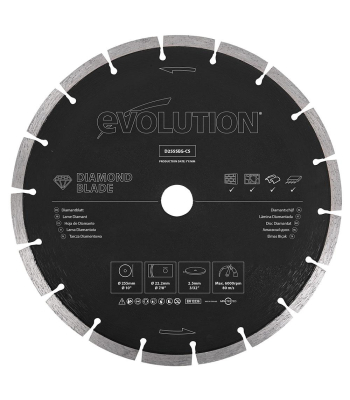 Evolution 255mm Segmented Edge, 22.2mm Bore, Concrete, Stone, Brick Cutting General Purpose Diamond Blade to suit R255DCT