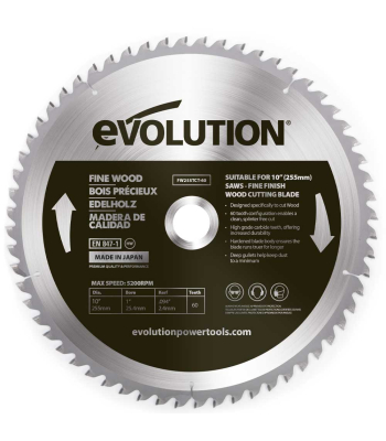 Evolution 255mm Fine Wood Blade 60T to suit R255, Rage3, Rage5 + Rage6