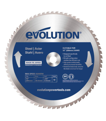 Evolution 255mm Mild Steel Cutting 52T Blade to suit Evolution 255mm Mitre Saws