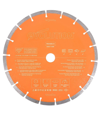 Evolution 255mm Premium Diamond Disc Cutter Blade With High Diamond Concentration, Segmented Edge and 22.2mm Bore to suit R255DCT