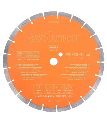 Evolution 300mm Premium Diamond Disc Cutter Blade With High Diamond Concentration, Segmented Edge and 22.2mm Bore to suit R300DCT & R300DCT+