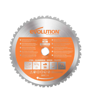 Evolution 255mm Multi-Material Cutting 28T Mitre & Table Saw Blade to suit R255, Rage3, Rage5 + Rage6