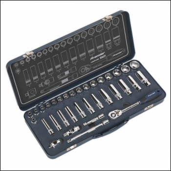 Sealey AK27481 Socket Set 34pc 3/8 inch Sq Drive Lock-On™ 6pt Metric