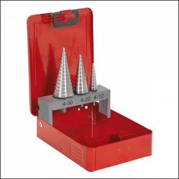 Sealey AK4733 Double Flute HSS M2 Step Drill Bit Set 3pc