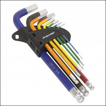 Sealey AK7197 Ball-End Hex Key Set 9pc Long Colour-Coded Imperial