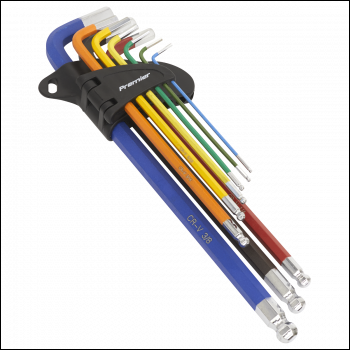 Sealey AK7198 Ball-End Hex Key Set Extra-Long 9pc Colour-Coded Imperial