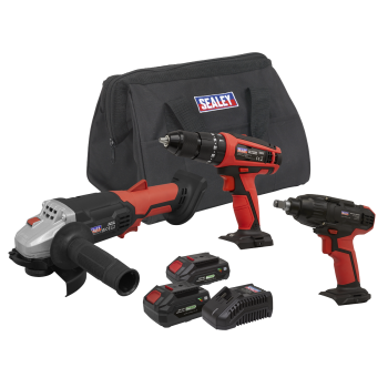 Sealey CP20VCOMBO1 3 x SV20 Series Cordless Tool Combo Kit 20V - 2 Batteries