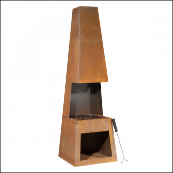 Sealey DG108 Dellonda Outdoor Chiminea Fireplace Heater Firewood Storage - Corten Steel