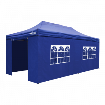 Sealey DG173 Dellonda Premium 3x6m Pop-Up Gazebo & Side Walls, PVC Coated, Water Resistant Fabric with Carry Bag, Rope, Stakes & Weight Bags - Blue Canopy - DG173