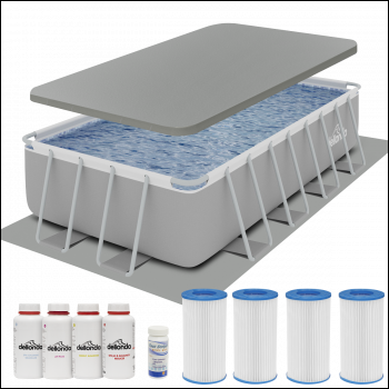 Sealey DL140 Dellonda Deluxe Steel Frame Swimming Pool with Filter Pump 18ft, Top Cover, Ground Sheet, Additional Filters & Starter Kit