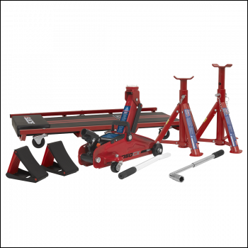 Sealey JKIT01 Lifting Kit (Inc Jack, Axle Stands, Creeper, Chocks & Wrench) 2 Tonne 5pc