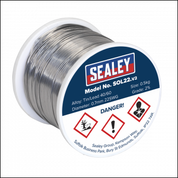 Sealey SOL22 Quick Flow Solder Wire 2% 0.7mm/22SWG 0.5kg Reel