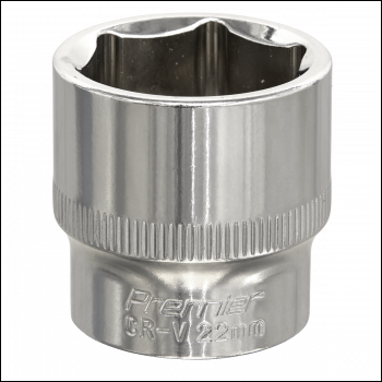 Sealey SP3822 Premier Fully Polished Socket 3/8 inch Sq Drive 22mm