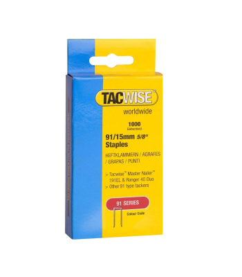 Tacwise Type 91/15mm Galbanised Narrow Crown Staples, Box of 1000 - Code 0283