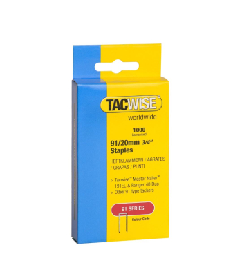 Tacwise Type 91/20mm Galbanised Narrow Crown Staples, Box of 1000 - Code 0284