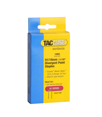 Tacwise Type 91/18mm Divergent Point Galvanised Narrow Crown Staples, Box of 1000 - Code 0287