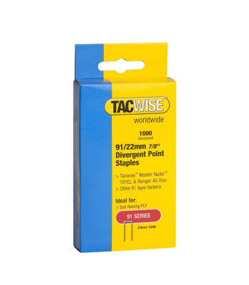 Tacwise Type 91/22mm Divergent Point Galvanised Narrow Crown Staples, Box of 1000 - Code 0288