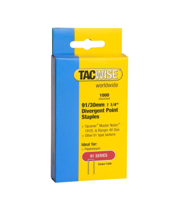 Tacwise Type 91/30mm Divergent Point Galvanised Narrow Crown Staples, Box of 1000 - Code 0289