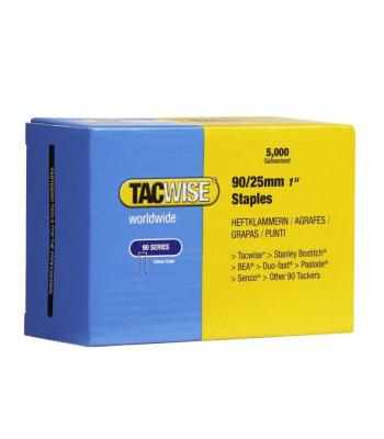 Tacwise Type 90/25mm Galvanised Narrow Crown Staples, Box of 5000 - Code 0308