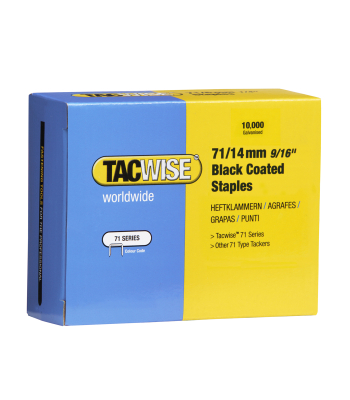 Tacwise Type 71/14mm Galvanised Black Coated Staples, Box of 10,000 - Code 0374