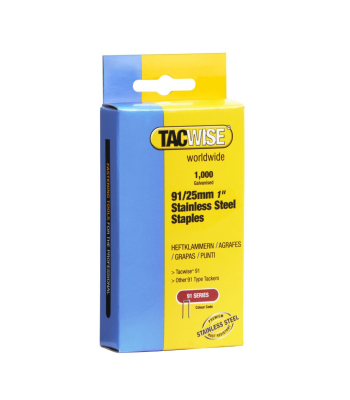 Tacwise Type 91/25mm Stainless Steel Narrow Crown Staples, Box of 1000 - Code 1071