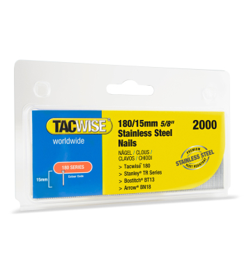 Tacwise Type 18G/15mm Stainless Steel Brad Nails, Pack of 2000 - Code 1509