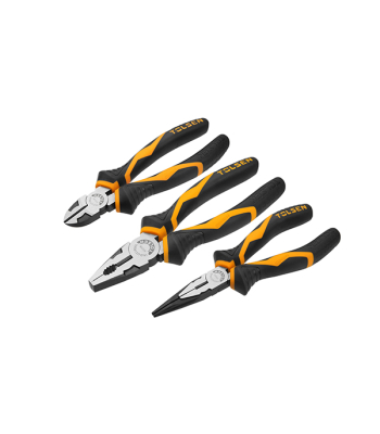 Tolsen Plier Set 3 Piece (200mm Combination Pliers, 150mm Diagonal Cutting Pliers, 150mm Long Nose Pliers - Industrial) 