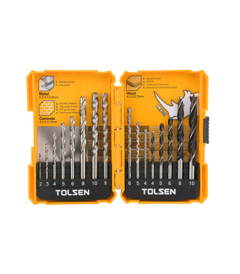 Tolsen Drill Set Combo (6 x Hss, 5 x Brad,5 x Masonry) 