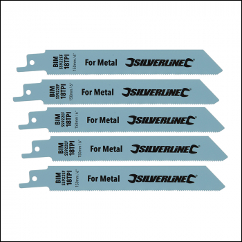 Silverline Recip Saw Blades for Metal 5pk - Bi-Metal - 18tpi - 150mm - Code 427542