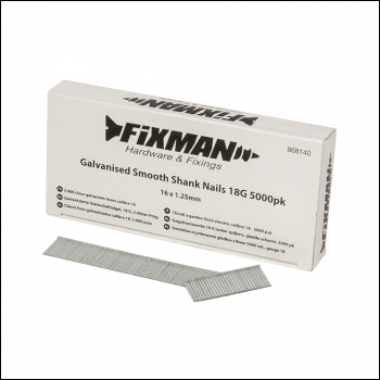 Fixman Galvanised Smooth Shank Nails 18G 5000pk - 50 x 1.25mm - Code 868140