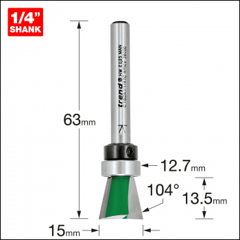 Trend Dovetail 15mm Diameter X 104 Degrees Guided - Code C162AX1/4TC