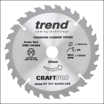 Trend Wood Circular Saw Blade 160mm X 20mm X 28t - Code CSB/16028A