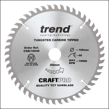 Trend Wood Circular Saw Blade 160mm X 20mm X 48t, 10 Pack - Code CSB/16048/10