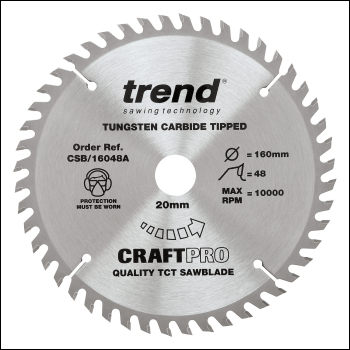 Trend Wood Circular Saw Blade 160mm X 20mm X 48t, 10 Pack - Code CSB/16048A/10