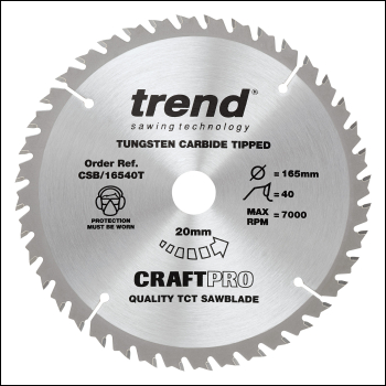 Trend Wood Cordless Circular Saw Blade 165mm X 20mm X 40t, 10 Pack - Code CSB/16540T/10