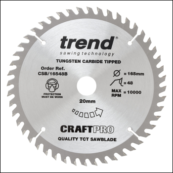 Trend Wood Circular Saw Blade 165mm X 20mm X 48t, 10 Pack - Code CSB/16548B/10