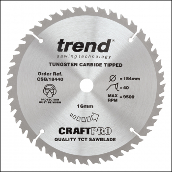 Trend Wood Circular Saw Blade 184mm X 16mm X 40t - Code CSB/18440