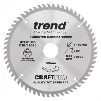 Trend Wood Circular Saw Blade 190mm X 30mm X 60t - Code CSB/19060