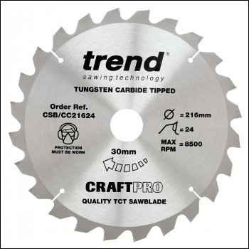 Trend Wood Mitre Saw Blade 216mm X 30mm X 24t - Code CSB/CC21624