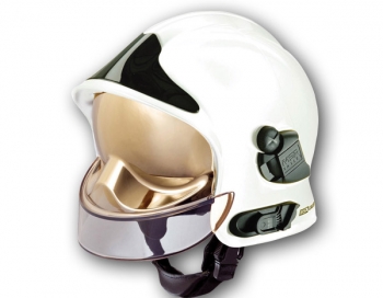 MSA F1SF Fire Helmet White with black front plate and comb and gold tinted visor