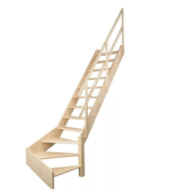 DOLLE Normandie 14 Tread Spruce Open Riser Staircase with 1/4 Turn Bottom to the Right - Code DOLLE-5059320